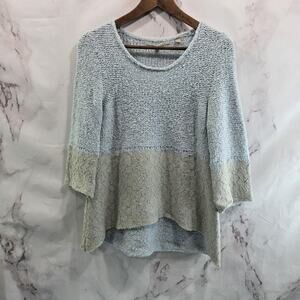 Anthropologie Sweater Women XS Light Blue Wool Alpaca Linen Lace Hi Low Knotted
